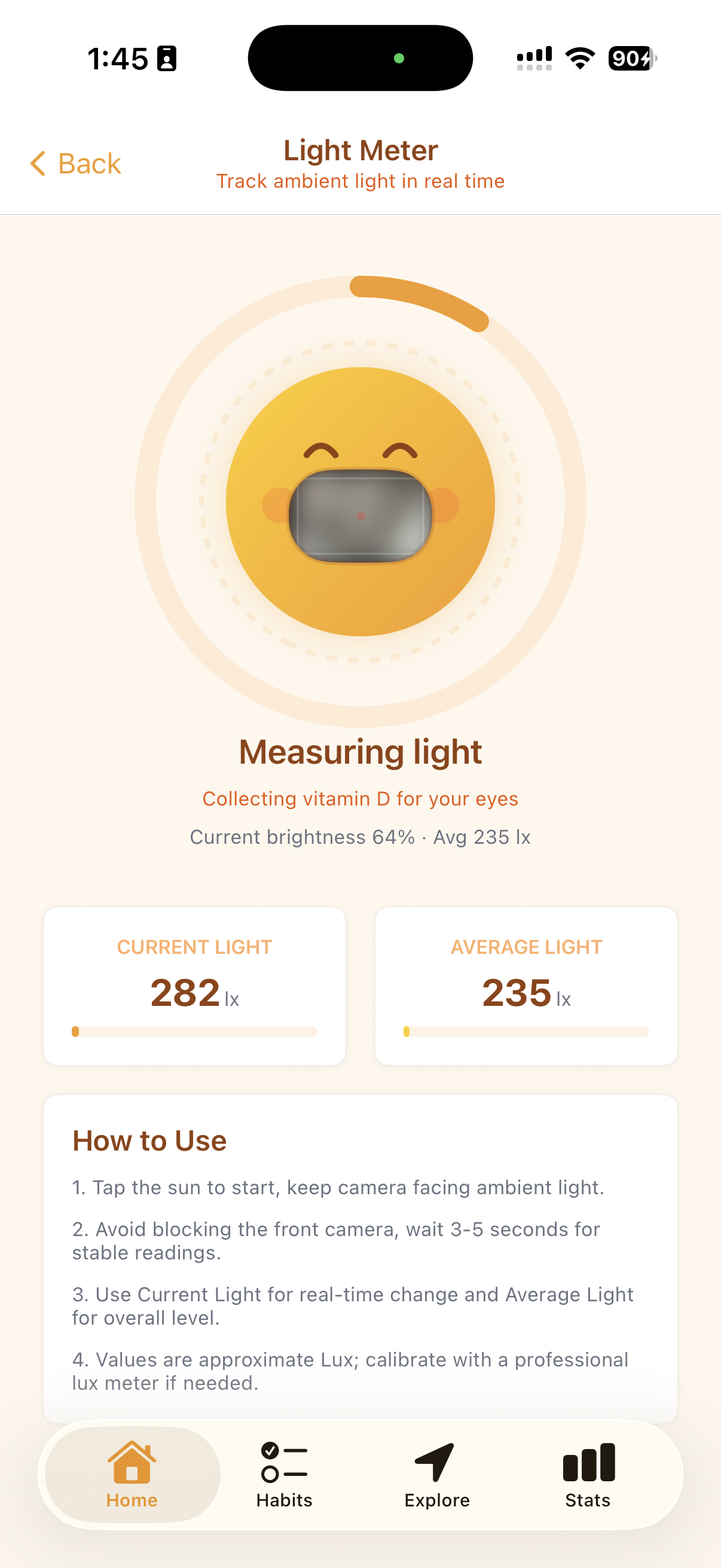 Sunlight Eye Care: Habit App screenshot 2